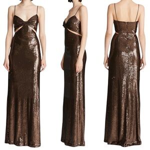 Halston Heritage Chloe Gown In Brown Sequin Maxi Dress